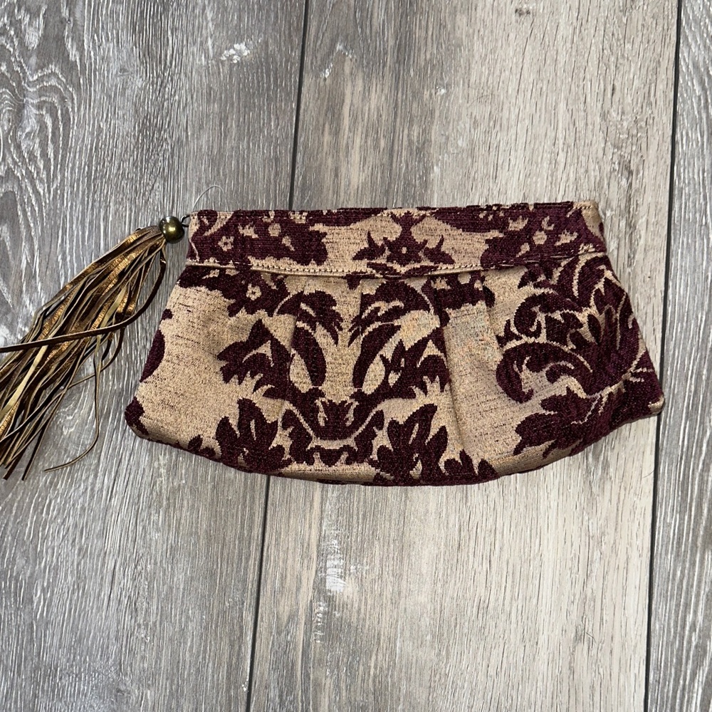 Elegant Deep Purple/Wine and Tan Clutch with Tassel